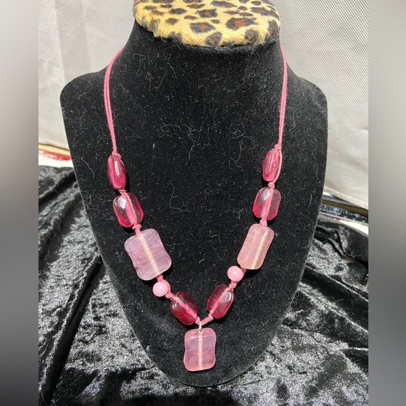Various Shades of Pink, Bead Necklace on a Pink String Chain - Picture 1 of 3
